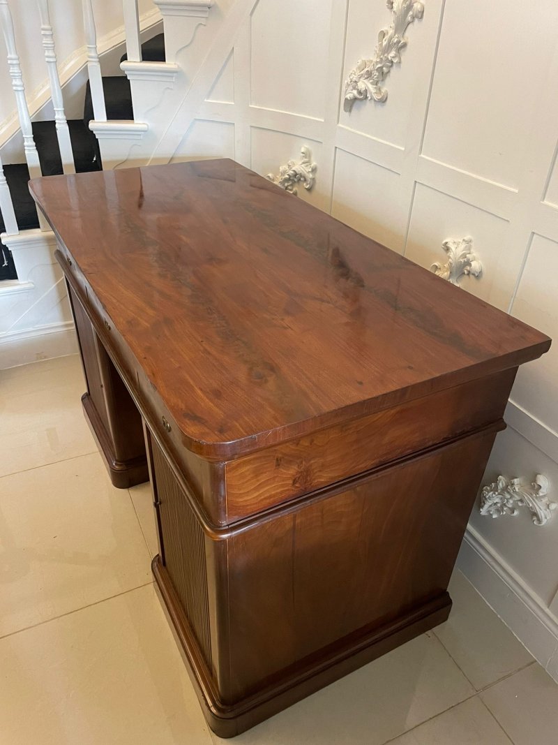 Unusual Antique Victorian Quality Figured Mahogany Kneehole Architects Desk - Image 7